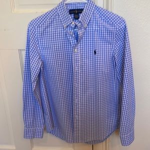 Boy’s Ralph Lauren blue and white gingham check button down long sleeved shirt